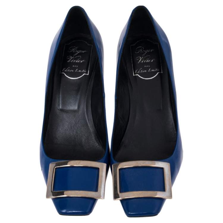 Pre Owned Roger Vivier  Blue Patent Leather Trompette Buckle  Pumps Size 38