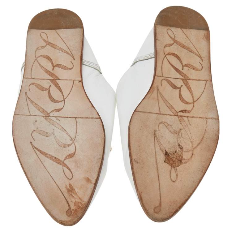 Pre Owned Roger Vivier White Leather Crystal Embellished Loafers Size 36.5