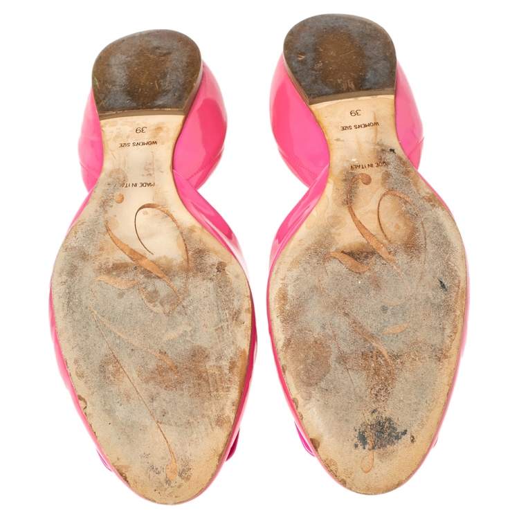 Pre Owned Roger Vivier  Pink Patent Leather  Buckle Detail Square  Ballet Flats 39