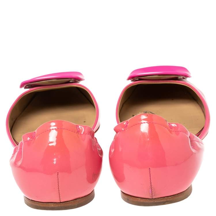 Pre Owned Roger Vivier  Pink Patent Leather  Buckle Detail Square  Ballet Flats 39