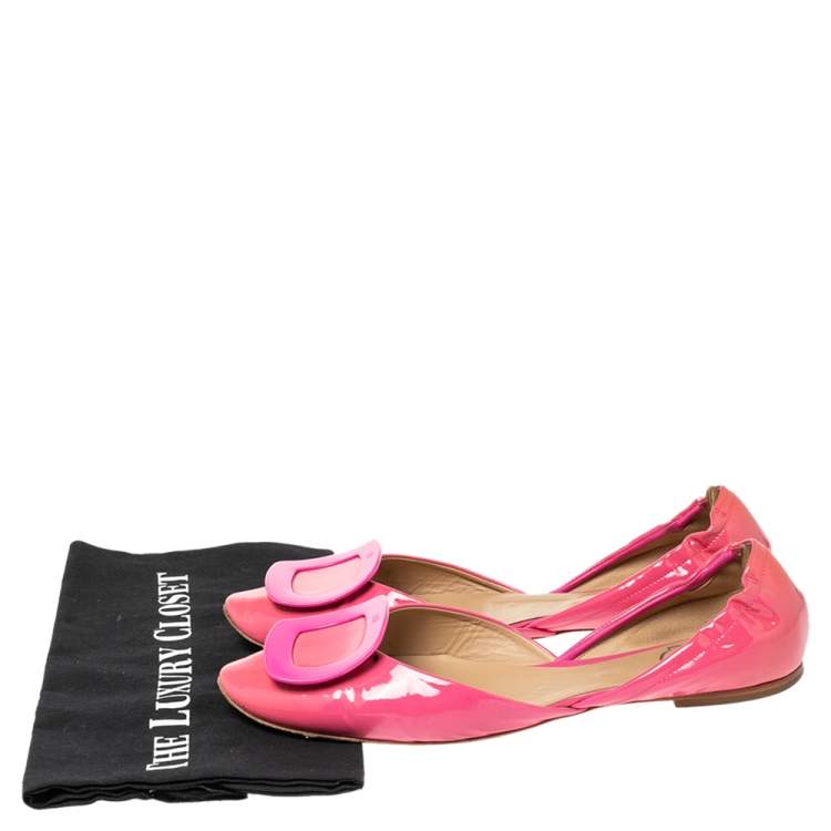 Pre Owned Roger Vivier  Pink Patent Leather  Buckle Detail Square  Ballet Flats 39
