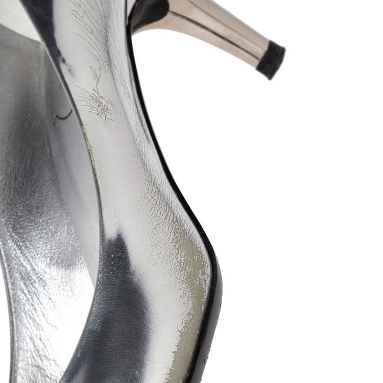 Pre Owned Roger Vivier Silver Mirrored Leather Limelight Buckle Pumps Size 36