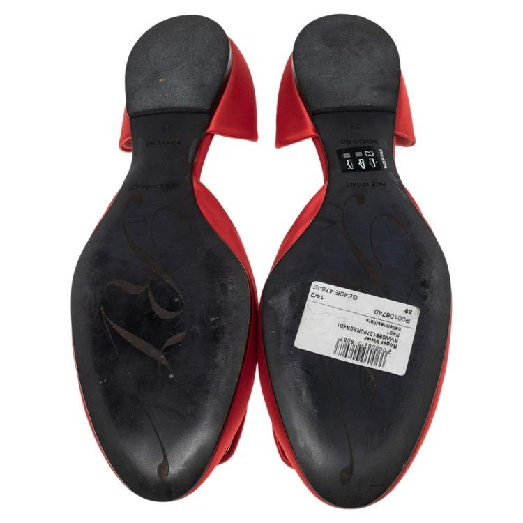 Pre Owned Roger Vivier Red Satin Strass Chips Ballerina D'orsay Flats Size 39