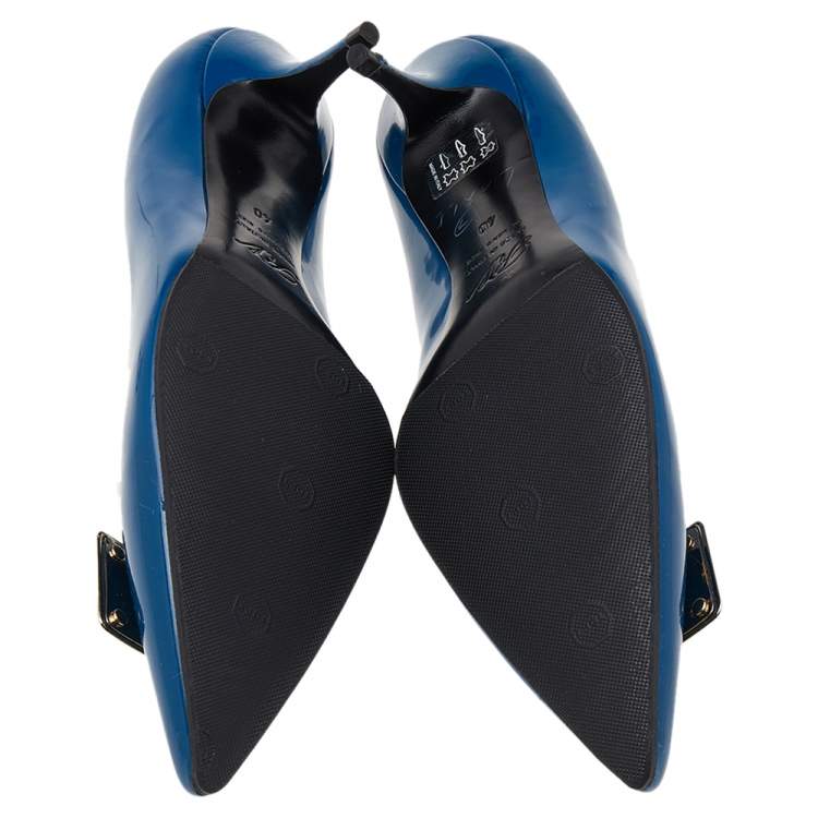 Pre Owned Roger Vivier Blue Patent Leather Kitten Heel Pumps Size 40