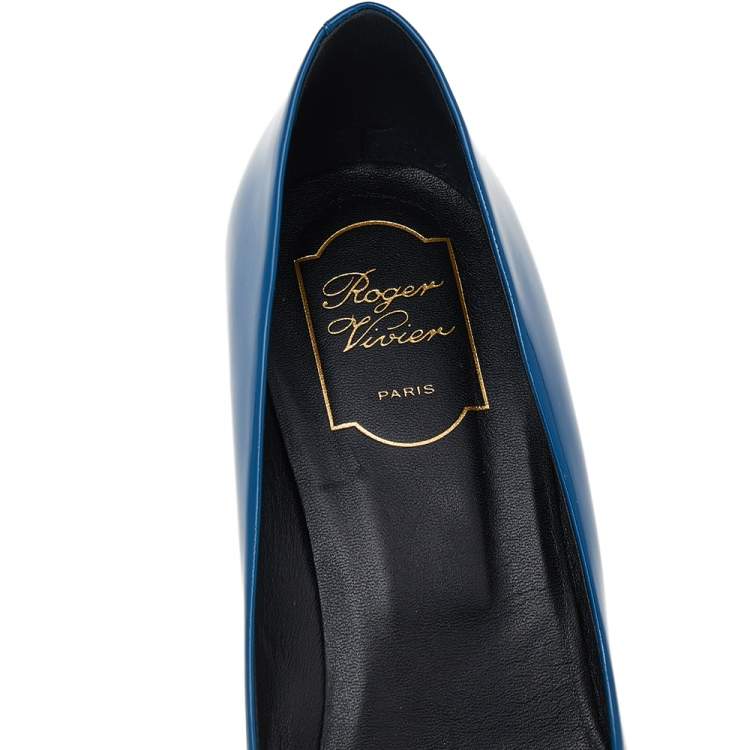 Pre Owned Roger Vivier Blue Patent Leather Kitten Heel Pumps Size 40