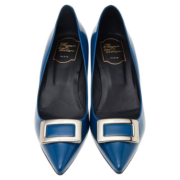 Pre Owned Roger Vivier Blue Patent Leather Kitten Heel Pumps Size 40