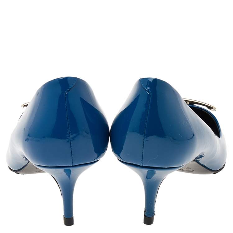 Pre Owned Roger Vivier Blue Patent Leather Kitten Heel Pumps Size 40