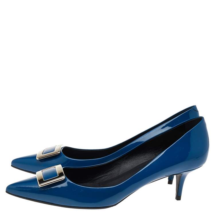 Pre Owned Roger Vivier Blue Patent Leather Kitten Heel Pumps Size 40