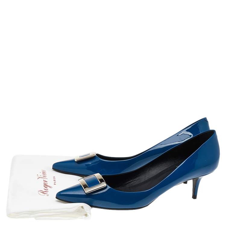 Pre Owned Roger Vivier Blue Patent Leather Kitten Heel Pumps Size 40