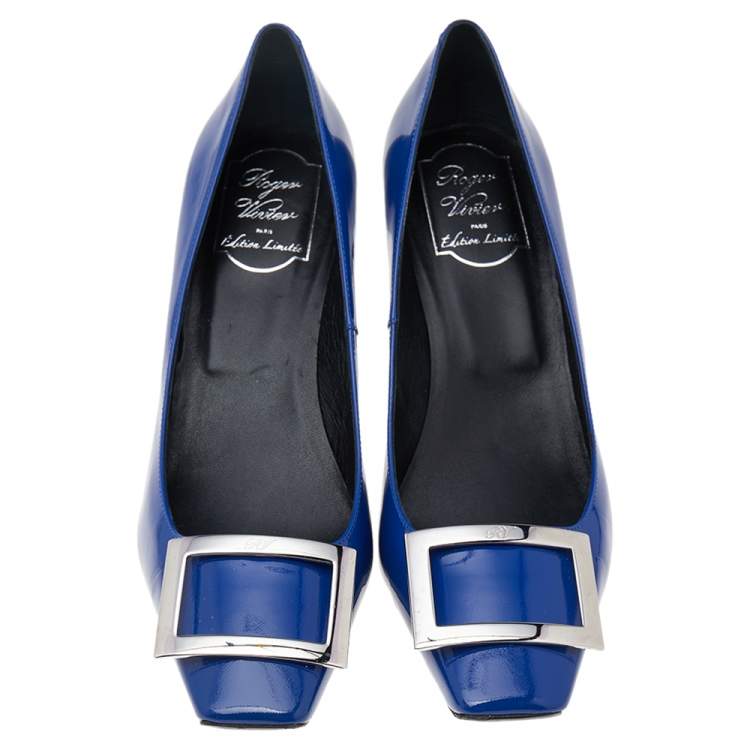 Pre Owned Roger Vivier Limited Edition Blue Patent Leather Trompette Pumps Size 39.5