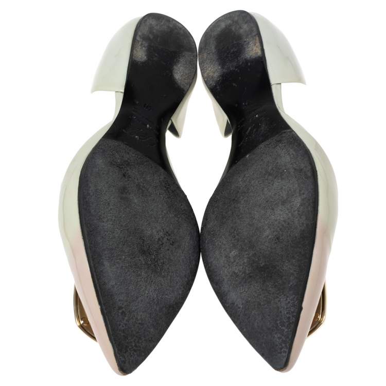 Pre Owned Roger Vivier Two Tone Patent Leather Embellished D'orsay Ballet Flats Size 40