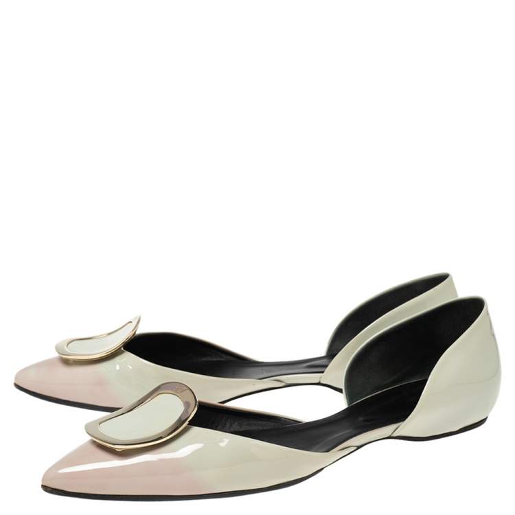 Pre Owned Roger Vivier Two Tone Patent Leather Embellished D'orsay Ballet Flats Size 40
