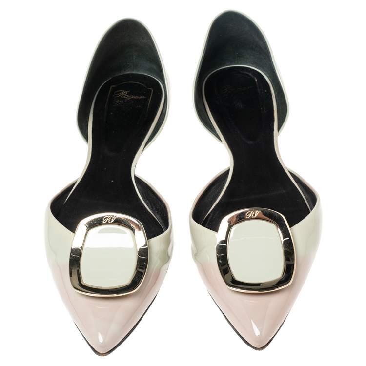 Pre Owned Roger Vivier Two Tone Patent Leather Embellished D'orsay Ballet Flats Size 40