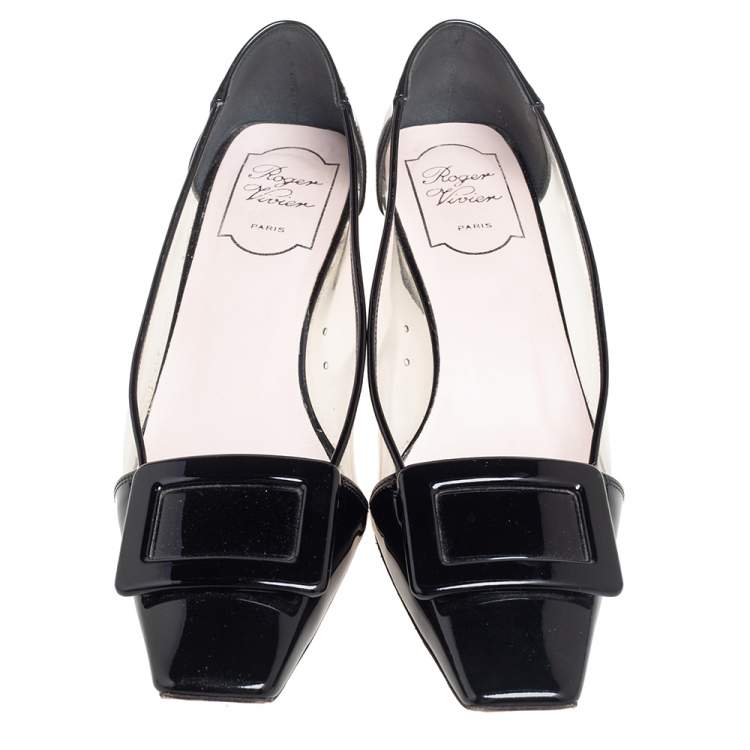 Pre Owned Roger Vivier Black PVC And Patent Leather Square Toe Pumps Size 37