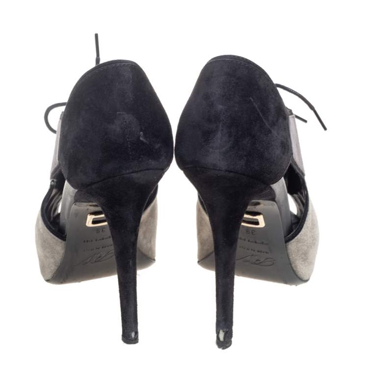 Pre Owned Roger Vivier Multicolor Suede Cut Out Lace Up Booties Size 39