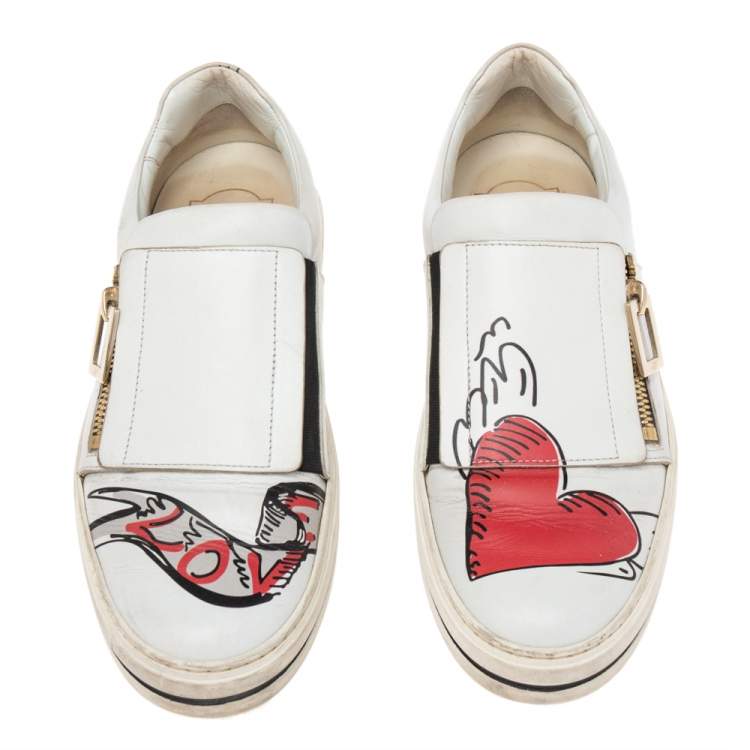 Pre Owned Roger Vivier White  Leather Sneaky Viv Zip-Up Sneakers Size 37