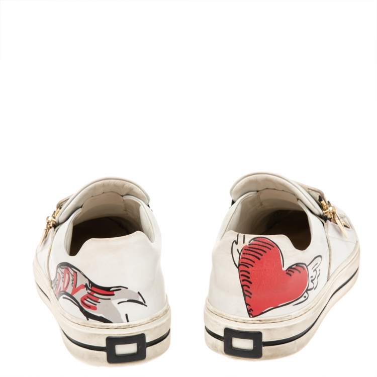 Pre Owned Roger Vivier White  Leather Sneaky Viv Zip-Up Sneakers Size 37