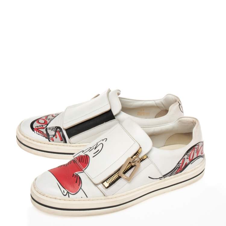 Pre Owned Roger Vivier White  Leather Sneaky Viv Zip-Up Sneakers Size 37