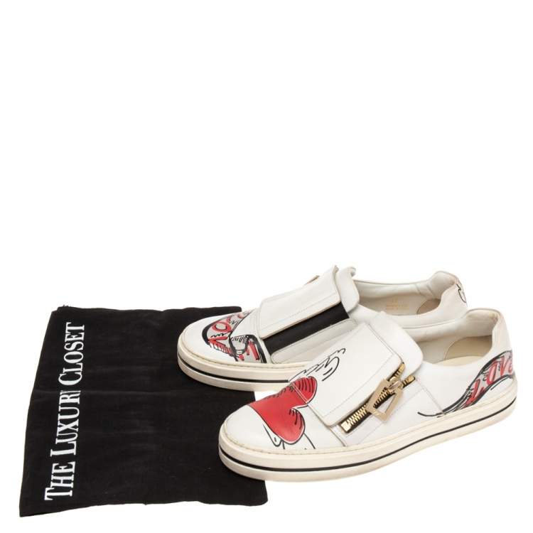 Pre Owned Roger Vivier White  Leather Sneaky Viv Zip-Up Sneakers Size 37