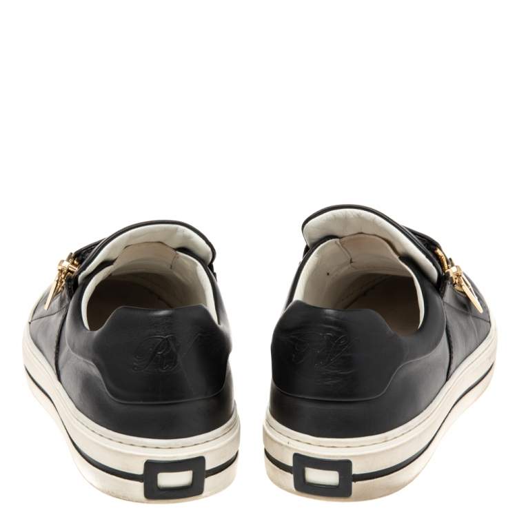 Pre Owned Roger Vivier Black Leather Sneaky Viv Zip-Up Sneakers Size 36.5