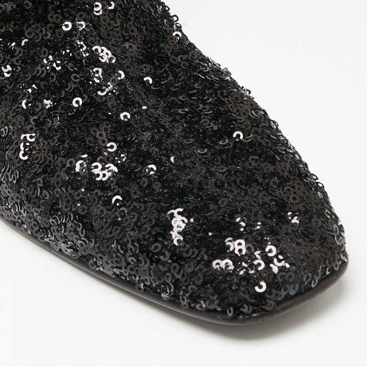 Pre Owned Roger Vivier Black Sequins Polly Over The Knee Mirror Block Heel Boots Size 39