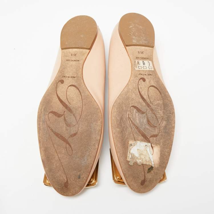 Pre Owned Roger Vivier Beige Leather Trompette Ballet Flats Size 36.5 