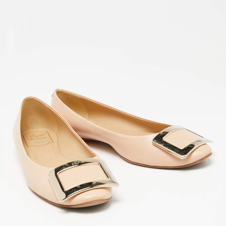Pre Owned Roger Vivier Beige Leather Trompette Ballet Flats Size 36.5 