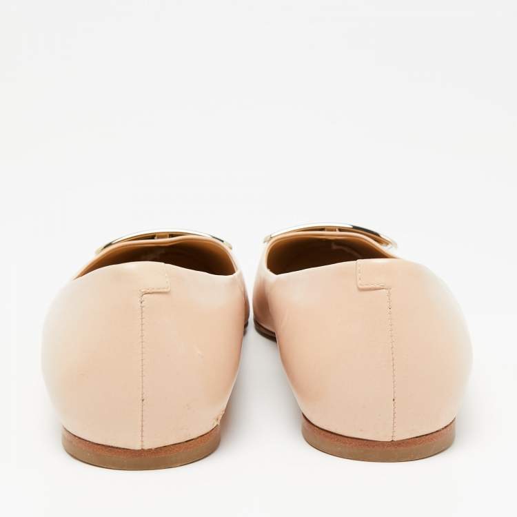 Pre Owned Roger Vivier Beige Leather Trompette Ballet Flats Size 36.5 