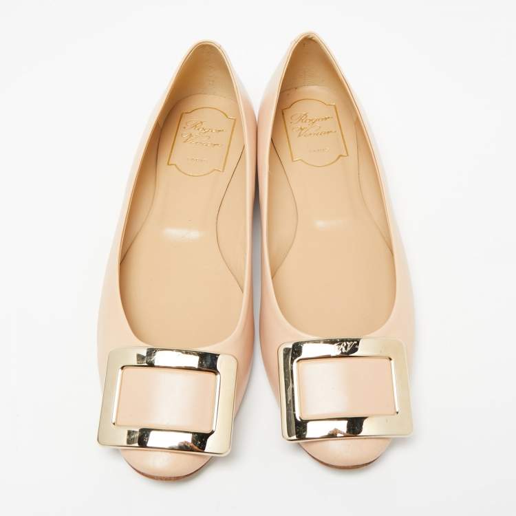 Pre Owned Roger Vivier Beige Leather Trompette Ballet Flats Size 36.5 