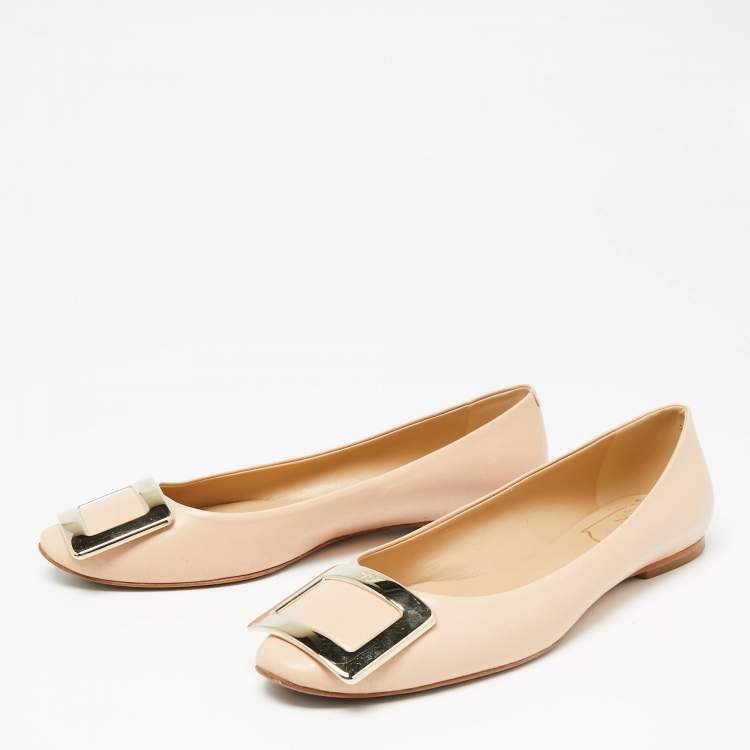 Pre Owned Roger Vivier Beige Leather Trompette Ballet Flats Size 36.5 