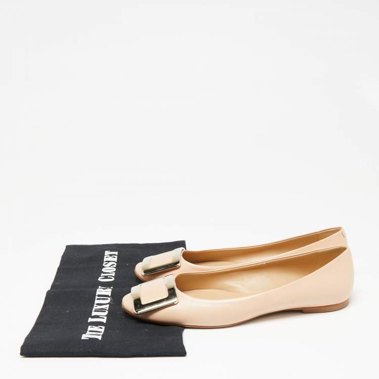 Pre Owned Roger Vivier Beige Leather Trompette Ballet Flats Size 36.5 