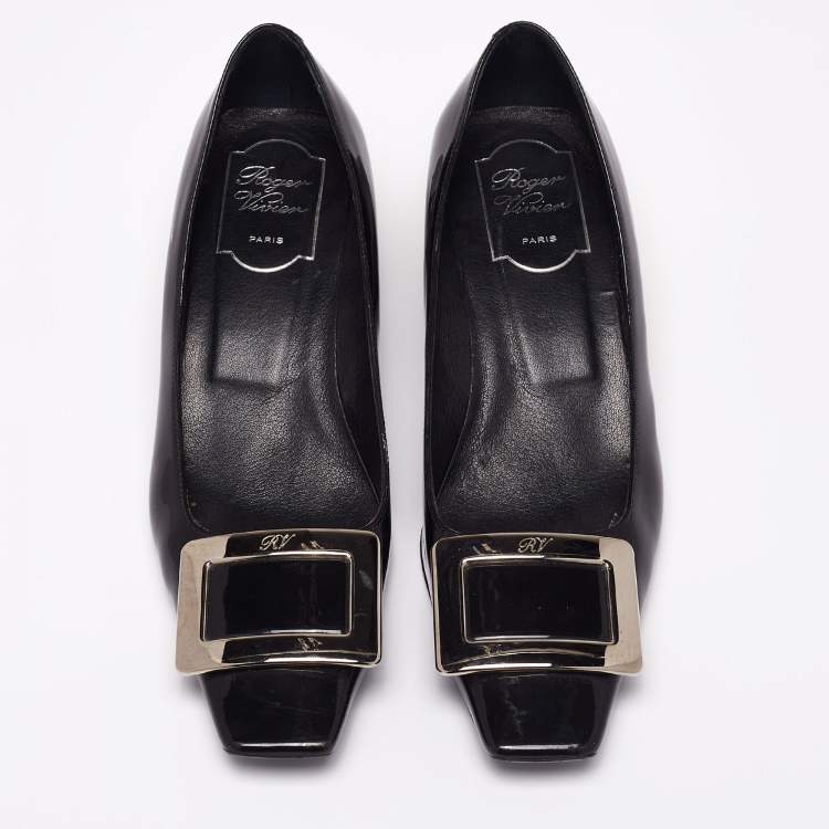 Pre Owned Roger Vivier Black Patent Leather Belle Pumps Size 37.5