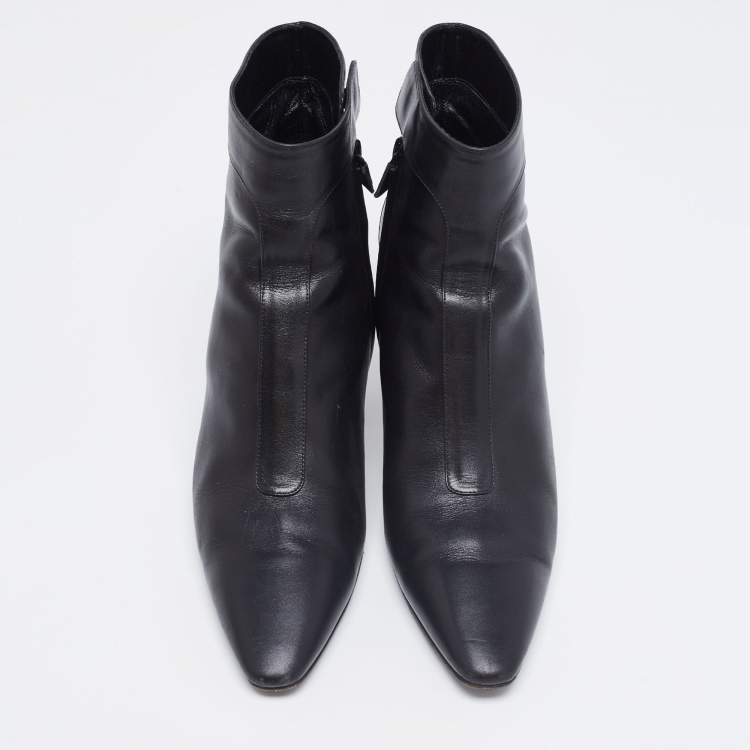 Pre Owned Roger Vivier Black Leather Ankle Booties Size 38
