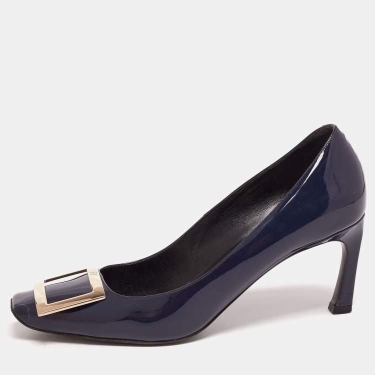 Pre Owned Roger Vivier Navy Blue Patent Leather Trompette Pumps Size 37