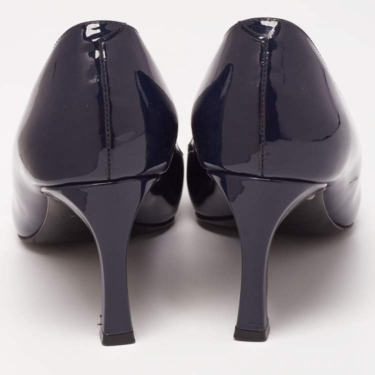 Pre Owned Roger Vivier Navy Blue Patent Leather Trompette Pumps Size 37
