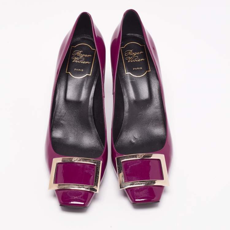 Pre Owned Roger Vivier Purple Patent Leather Trompette Pumps Size 40