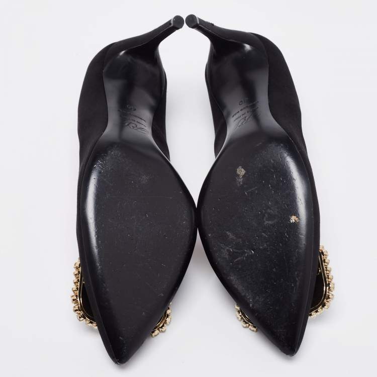 Pre Owned Roger Vivier Black Satin Trompette Pumps Size 40