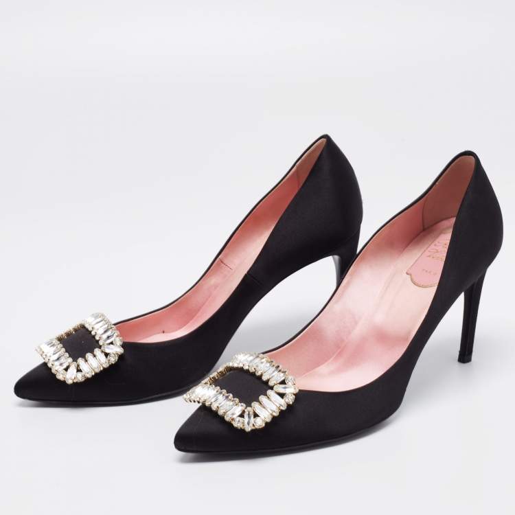 Pre Owned Roger Vivier Black Satin Trompette Pumps Size 40