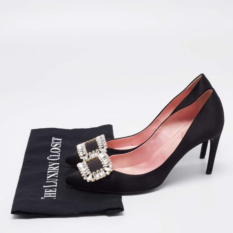 Pre Owned Roger Vivier Black Satin Trompette Pumps Size 40