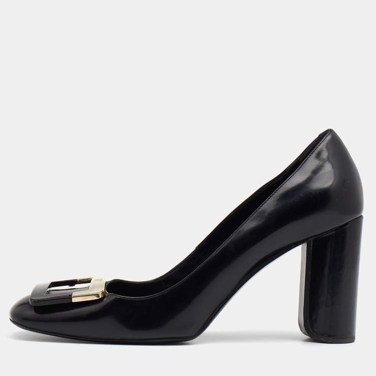 Pre Owned Roger Vivier Black Leather Belle Metal Buckle Pumps Size 37
