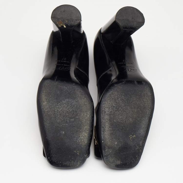 Pre Owned Roger Vivier Black Leather Belle Metal Buckle Pumps Size 37
