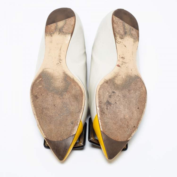 Pre Owned Roger Vivier Tri-Color Patent Leather Trompette Ballet Flats Size 36