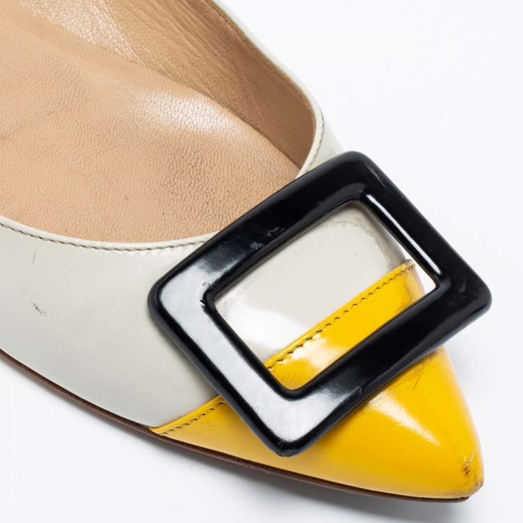 Pre Owned Roger Vivier Tri-Color Patent Leather Trompette Ballet Flats Size 36