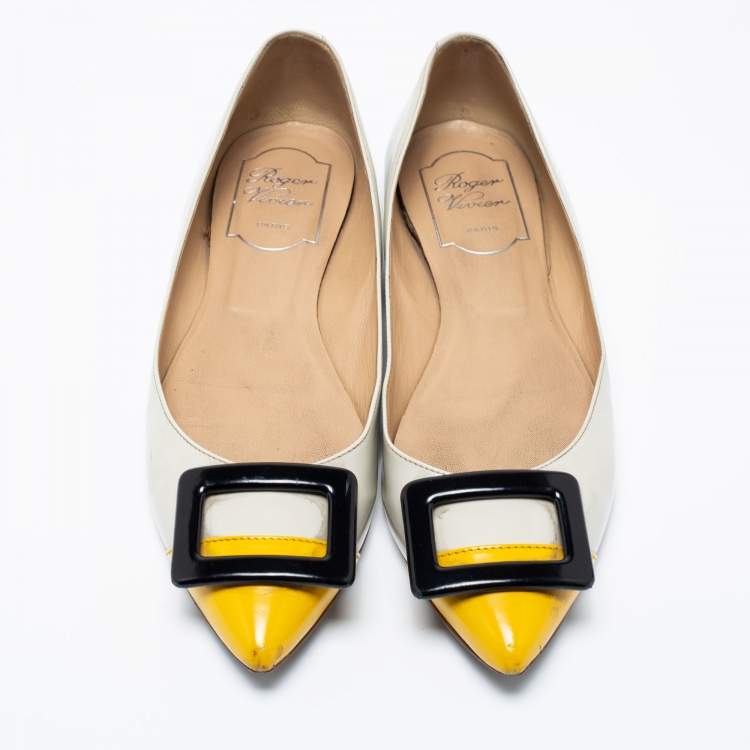 Pre Owned Roger Vivier Tri-Color Patent Leather Trompette Ballet Flats Size 36