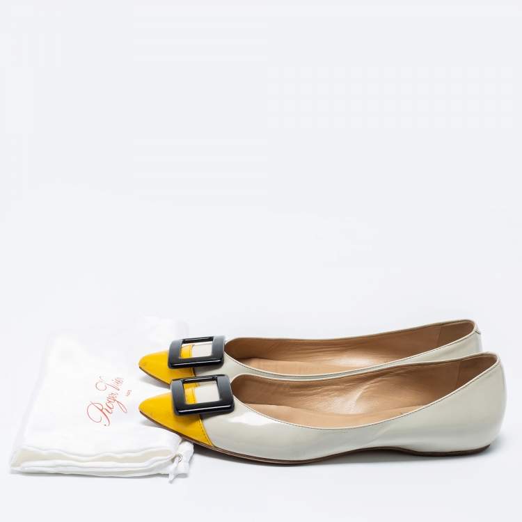 Pre Owned Roger Vivier Tri-Color Patent Leather Trompette Ballet Flats Size 36
