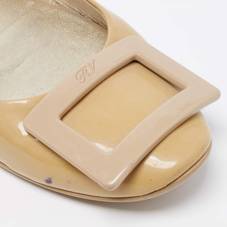 Pre Owned Roger Vivier Beige Patent Leather Trompette Ballet Flats Size 38