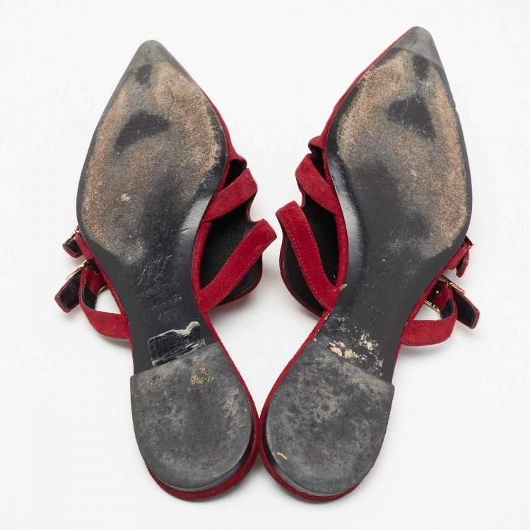 Pre Owned Roger Vivier  Red Suede Star Strass Mule Flats Size 40