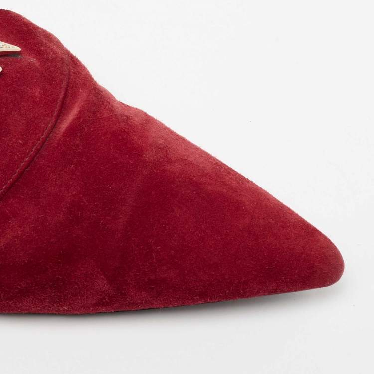 Pre Owned Roger Vivier  Red Suede Star Strass Mule Flats Size 40