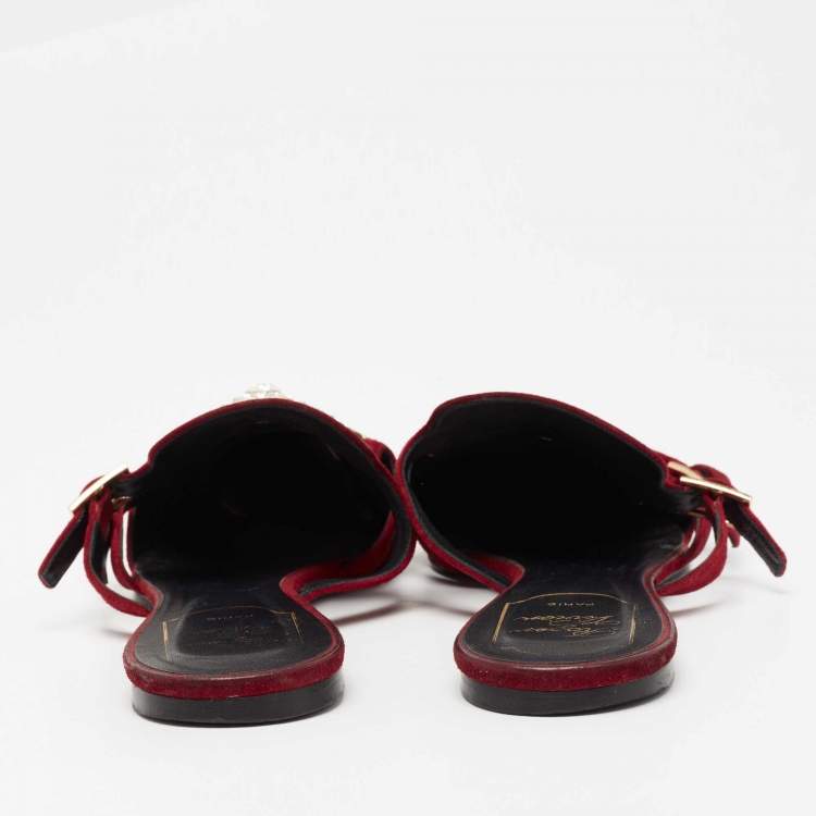 Pre Owned Roger Vivier  Red Suede Star Strass Mule Flats Size 40