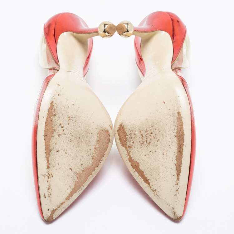 Pre Owned Roger Vivier Metallic Red PVC And Leather Pointed Toe Pumps  Size 38.5